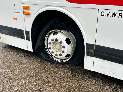 The lightning strike caused the front tires to burst and the back tires to start losing air. 