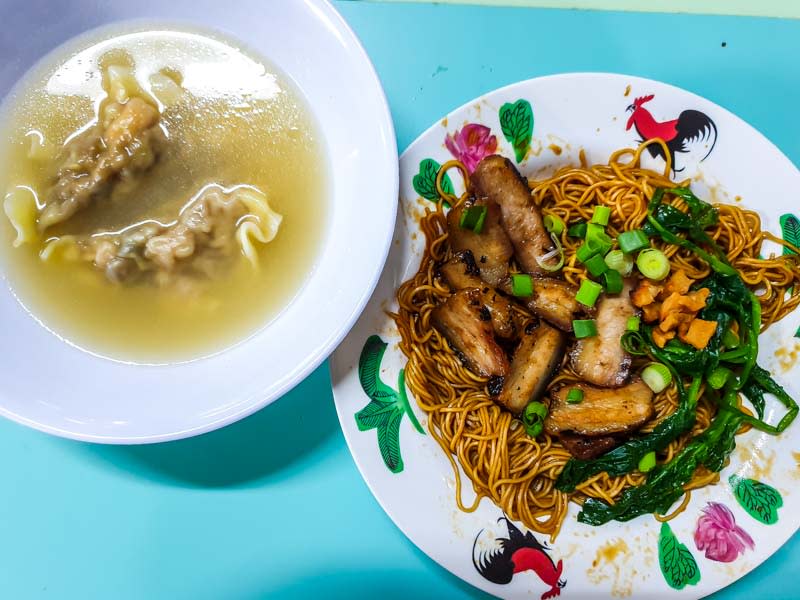 Top shot of Char Siew & Dumpling Noodles 