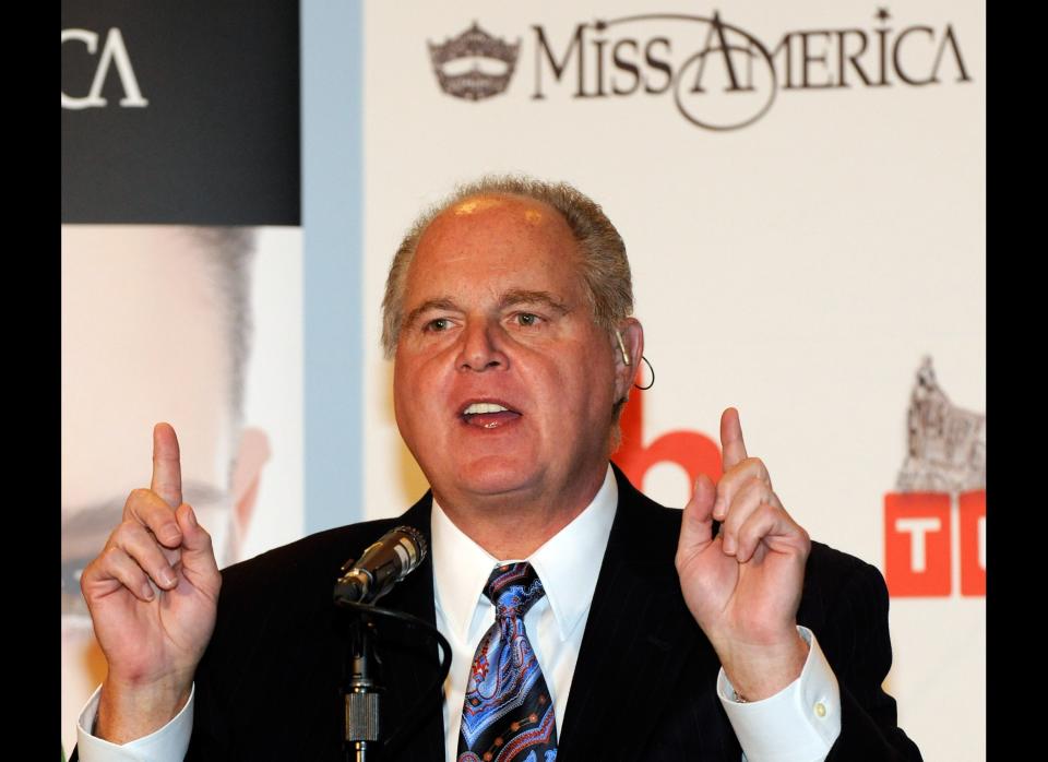 LAS VEGAS - JANUARY 27:  Radio talk show host and conservative commentator Rush Limbaugh, one of the judges for the 2010 Miss America Pageant, speaks during a news conference for judges at the Planet Hollywood Resort & Casino January 27, 2010 in Las Vegas, Nevada. The pageant will be held at the resort on January 30, 2010.  (Photo by Ethan Miller/Getty Images)