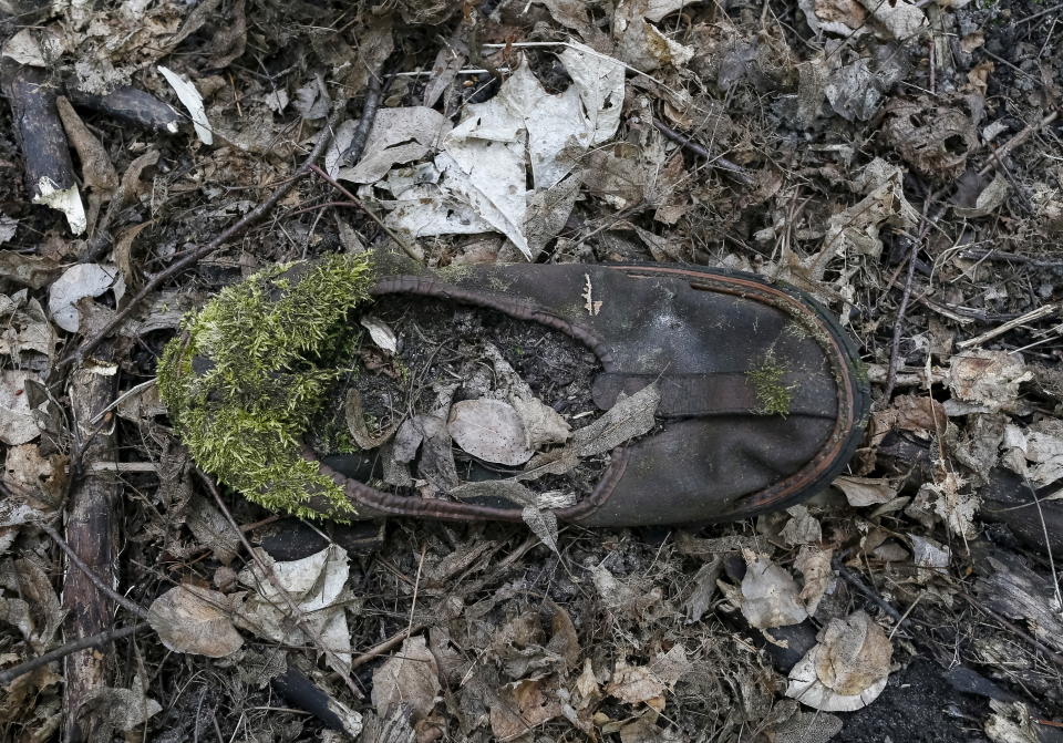 Moss is seen growing on a child's slipper in the ghost town of Pripyat which was evacuated after an explosion at the Chernobyl nuclear power plant, Ukraine April 18, 2016. For residents of Chernobyl, a three-day evacuation turned into a thirty-year exile. Returning to their hometown of Pripyat on the eve of the anniversary, they recall their confusion and sacrifice in the wake of the world's worst nuclear accident. In the morning of April 26, 1986, one couldn't immediately tell that a meltdown in reactor 4 of the nuclear plant in then-Soviet Ukraine was poisoning the air with deadly radioactive particles. REUTERS/Gleb Garanich SEARCH "RETURN PRIPYAT" FOR THIS STORY. SEARCH "THE WIDER IMAGE" FOR ALL STORIES 