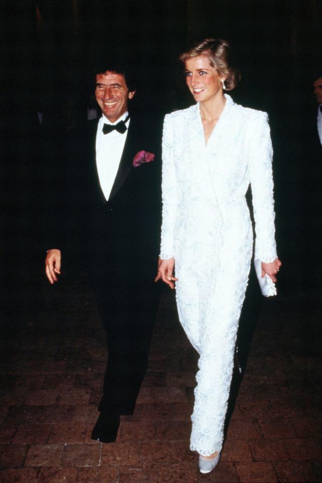 Princess Diana Slim Fit White And Black Three Piece Men's Tuxedo