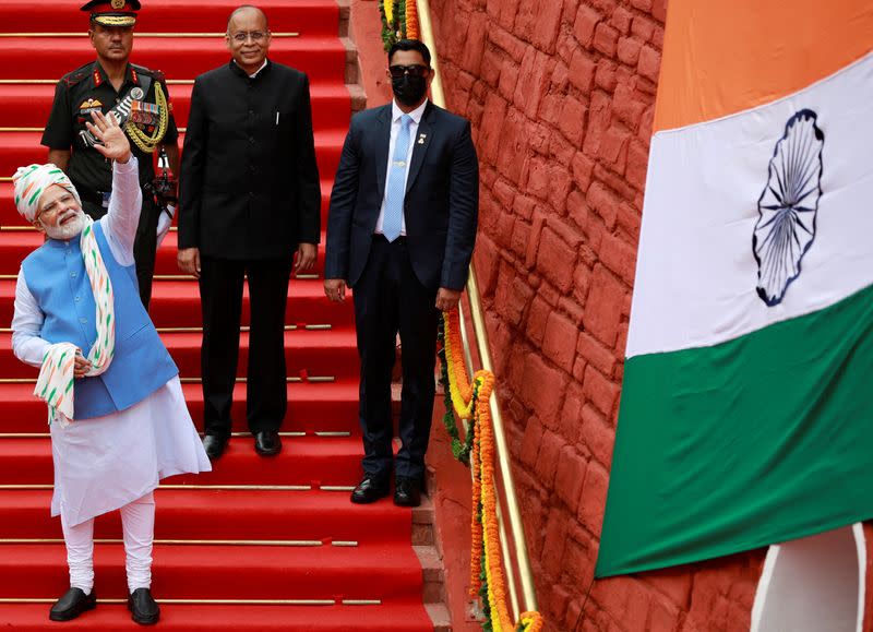 Indian PM Modi addresses nation on Independence Day, at the historic Red Fort in Delhi