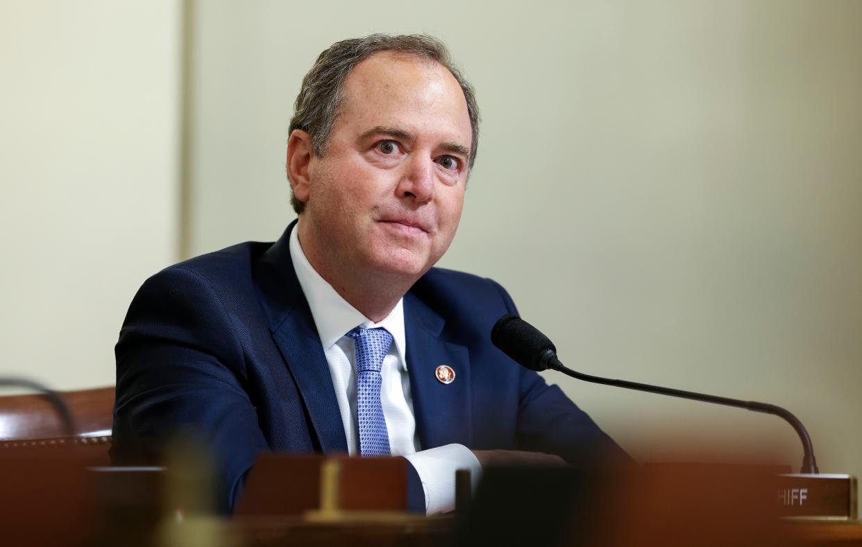 Rep. Adam Schiff, D-Calif., speaks during the House select committee hearing on the Jan. 6 attack on Capitol Hill in Washington, July 27, 2021. (Jim Lo Scalzo/Pool via AP)