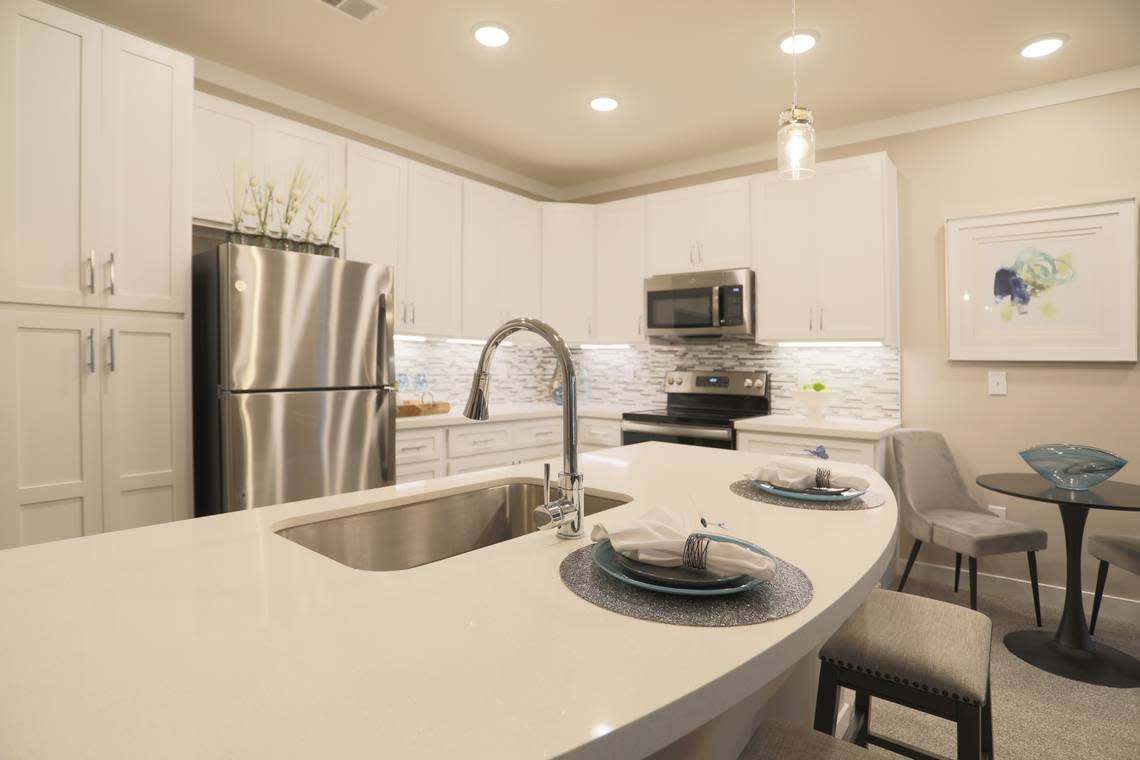 The new Indigo apartment complex just off Man o’War at Mapleleaf Drive will feature open-concept kitchens with upscale finishes. The 229-unit complex should open in 2024.
