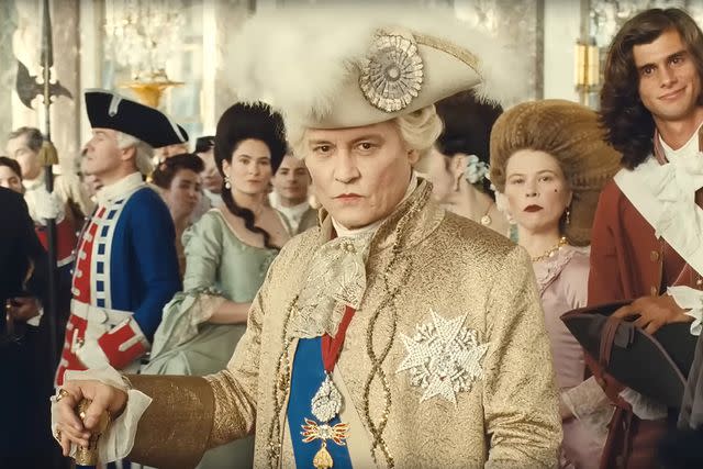 <p>Le Pacte / courtesy Everett Collection</p> Johnny Depp as Louis XV in "Jeanne du Barry"