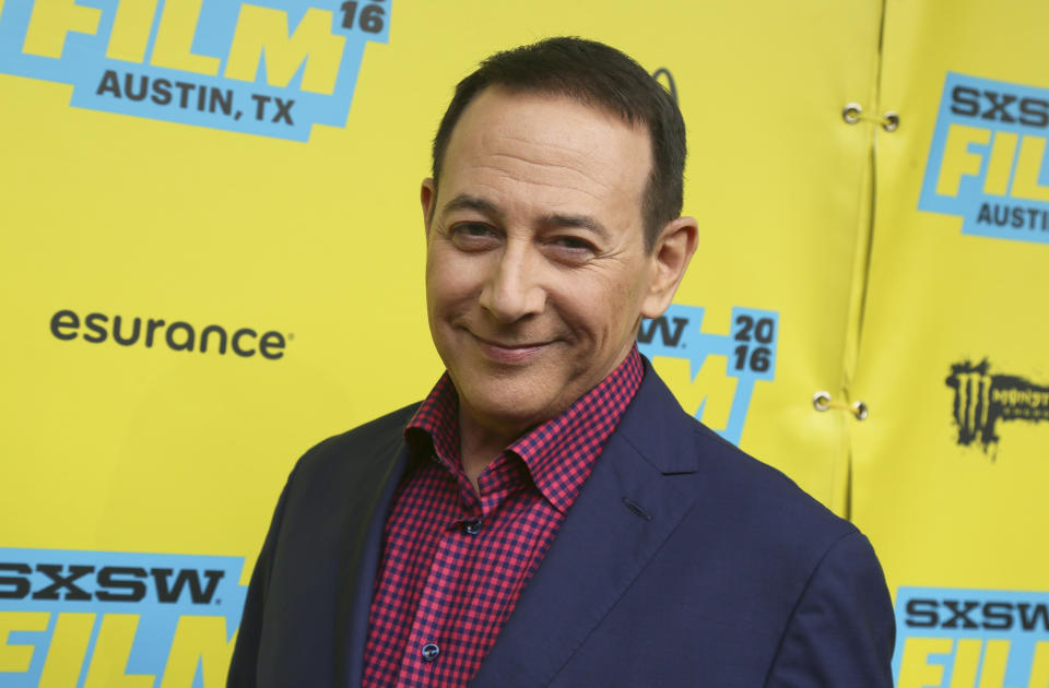 FILE - Paul Reubens attends the world premiere of "Pee-wee's Big Holiday" during the South by Southwest Film Festival on Thursday, March 17, 2016, in Austin, Texas. Reubens died Sunday night after a six-year struggle with cancer that he did not make public, his publicist said in a statement. (Photo by Jack Plunkett/Invision/AP, File)