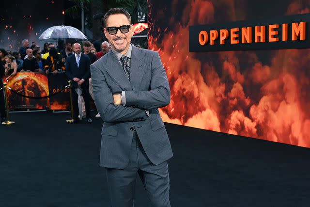 <p>Jed Cullen/Dave Benett/WireImage</p> Robert Downey Jr. at the U.K. premiere of <em>Oppenheimer</em> in London on July 13, 2023