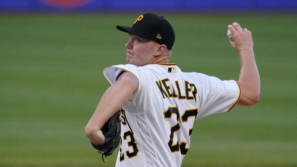 Pittsburgh Pirates' starting pitcher Mitch Keller delivers during the second inning of the team's baseball game against the New York Mets in Pittsburgh, Tuesday, Sept. 6, 2022. (AP Photo/Gene J. Puskar)