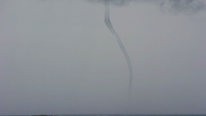 A waterspout is pictured in a warning from the National Weather Service on Saturday, Oct. 7, 2023, in Buffalo, New York.