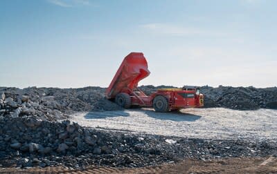 BEV 50T Truck Storing Waste Rock from Underground Development (CNW Group/Foran Mining Corporation)