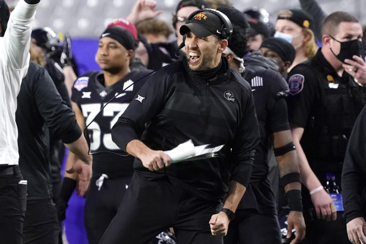 Iowa State coach Matt Campbell reacts to a play during the Fiesta Bowl on Jan. 2. (AP Photo/Rick Scuteri)