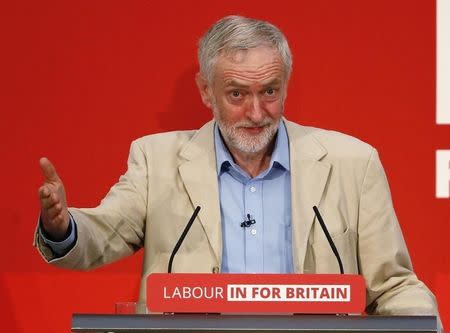 Britain's opposition Labour Party leader Jeremy Corbyn fields questions after giving a speech on Britain's membership of the European Union in London, Britain April 14, 2016. REUTERS/Stefan Wermuth