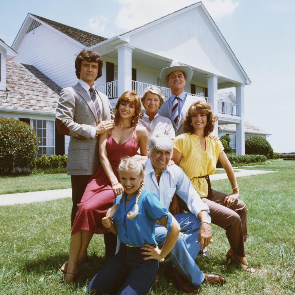 The cast of Dallas, with Patrick Duffy as Bobby Ewing - Getty