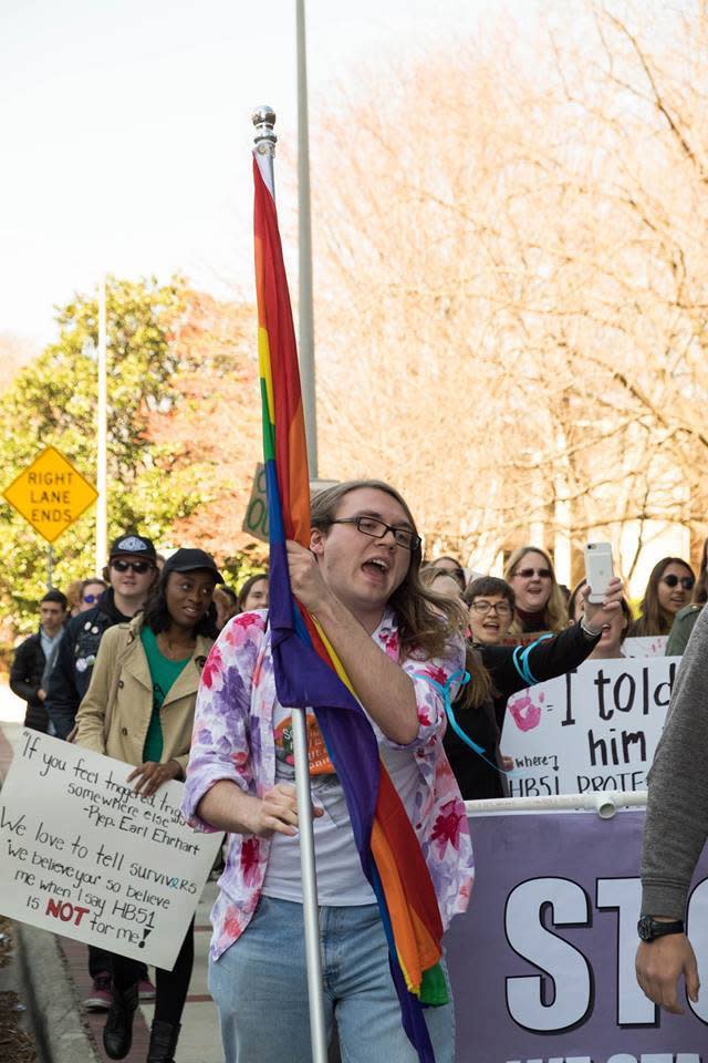 Scout Shultz protesting