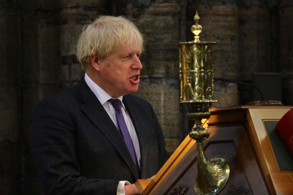 Boris Johnson speaking during a service to mark the 80th anniversary of the Battle of Britain (PA)