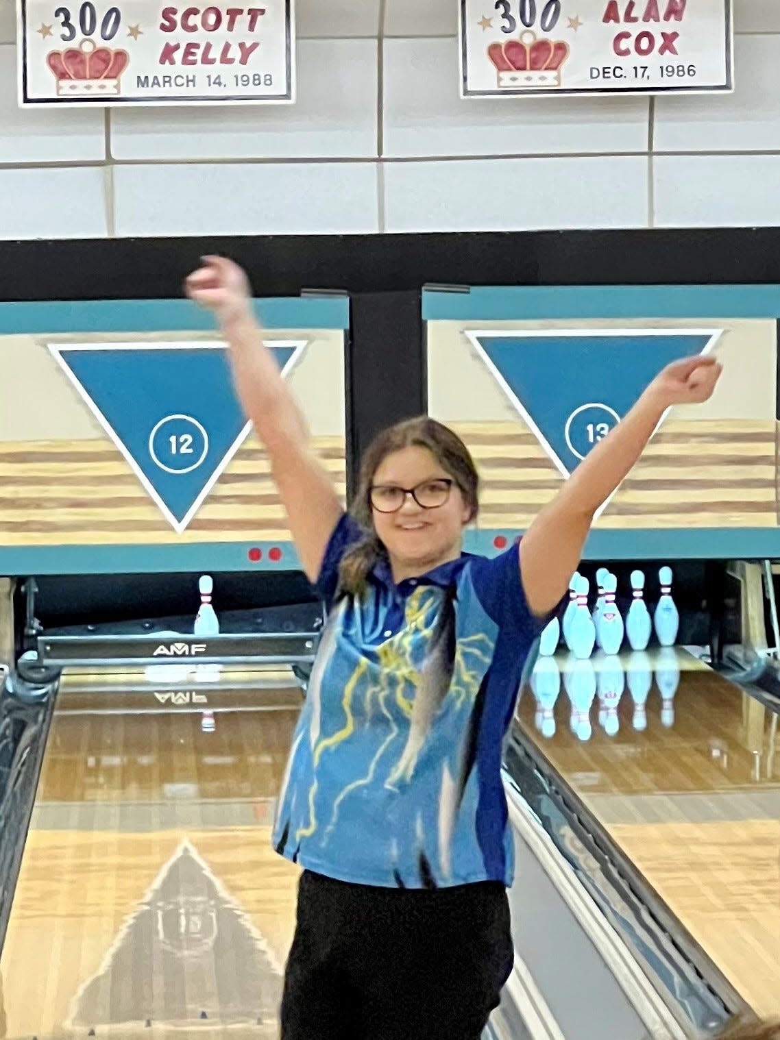 River Valley bowler Alexis Manning reacts to a shot she made during a girls match against Marion Harding at Cooper's Bowl earlier this season. The Vikings earned a share of the regular season championship with Galion in the Mid Ohio Athletic Conference.