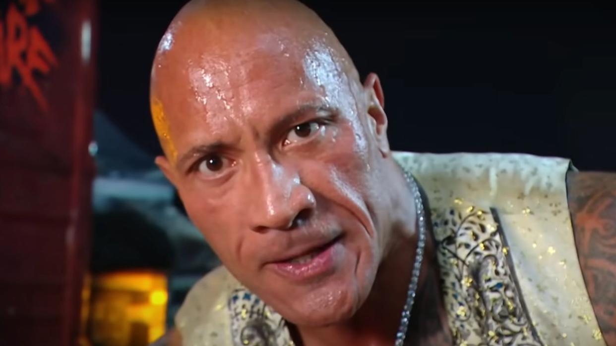 The Rock angry and looking at the camera. 