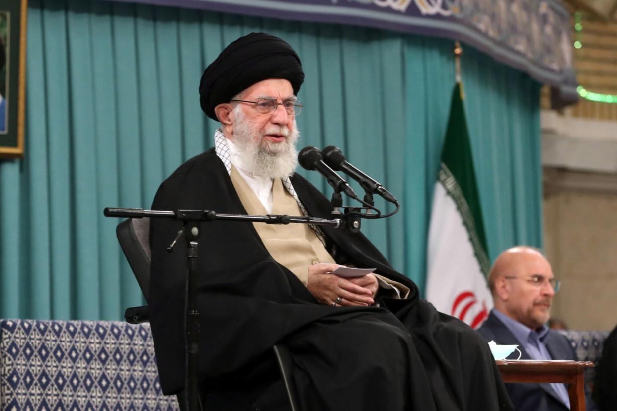 Ayatollah Ali Khamenei speaking during a ceremony in Tehran (EPA)