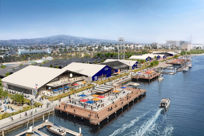 An artist rendering of West Harbor, a planned restaurant, shopping and entertainment complex in the Port of Los Angeles that will replace the defunct Ports O' Call Village.