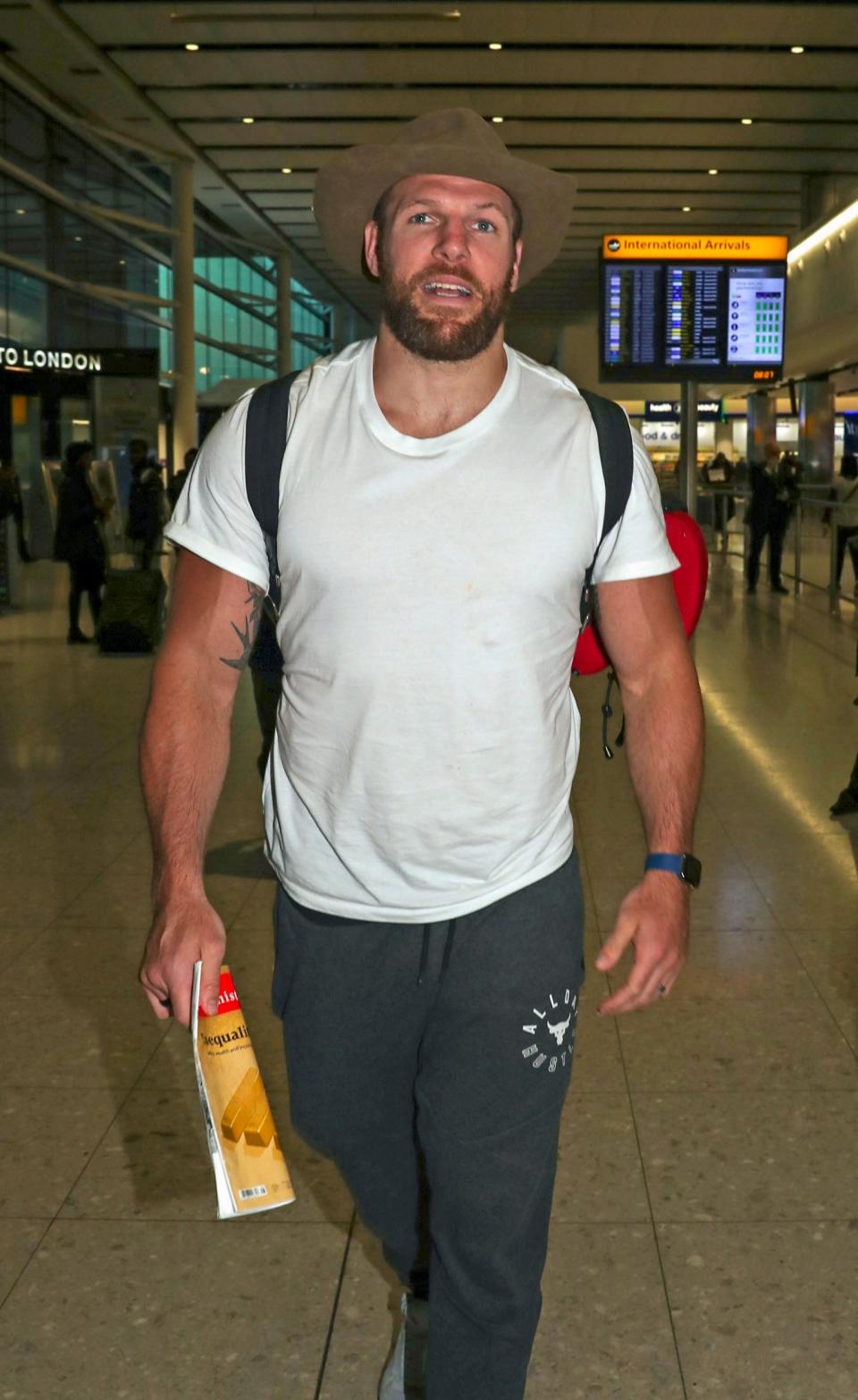 James Haskell strides through Heathrow airport this afternoon (PA)