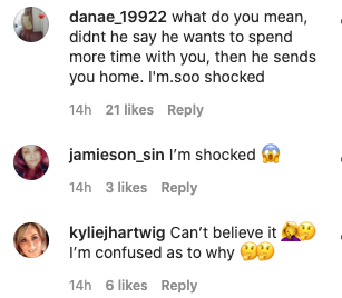 Screenshot of viewer comments on Instagram about Locky eliminating Bel Colwell on The Bachelor Australia 2020