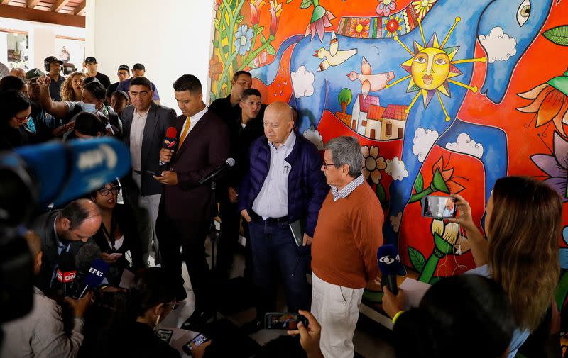 Colombia's government negotiators and National Liberation Army (ELN) members hold a news conference, in Caracas