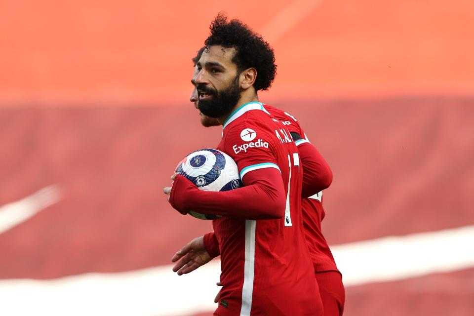 Mohamed Salah of Liverpool celebrates his equaliserGetty