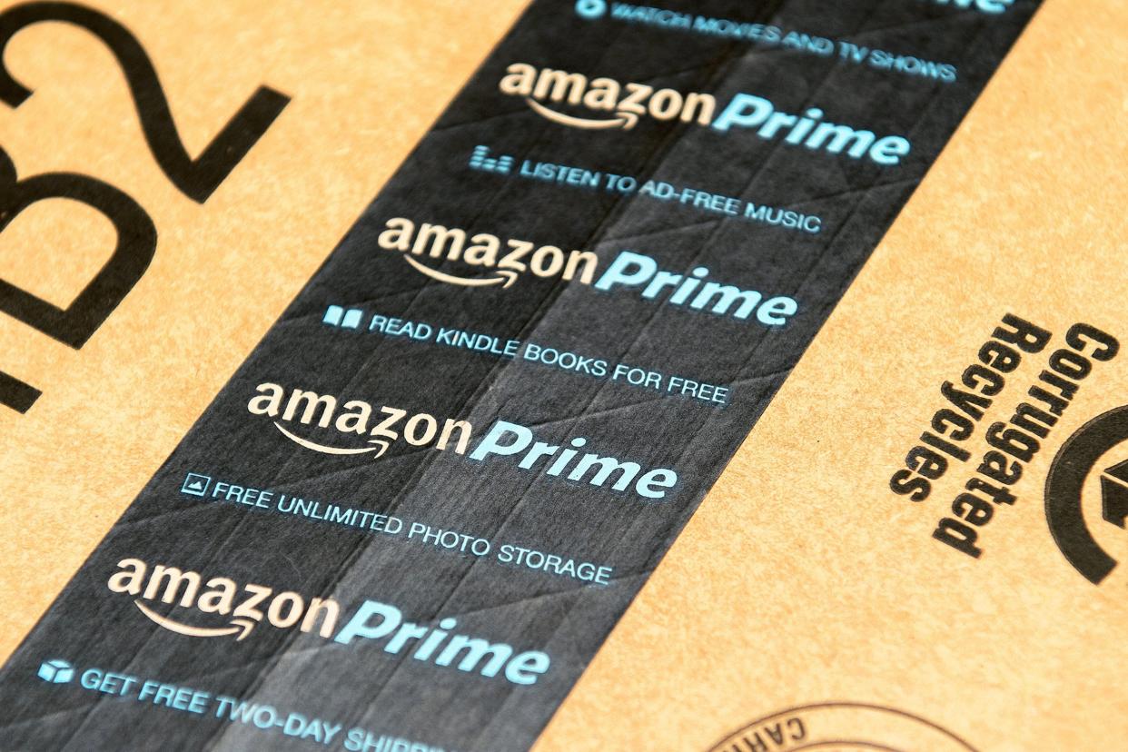 Amazon Prime logo printed on cardboard box