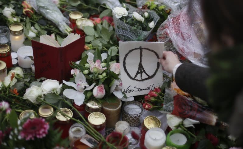 A memorial to victims of the Paris terror attacks. Picture: AP