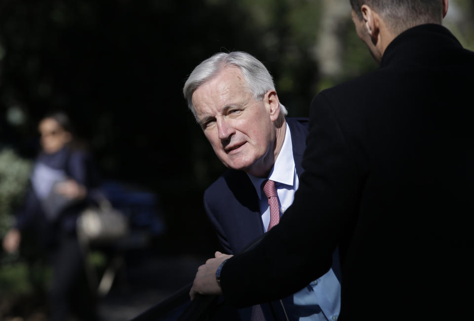 European Union chief Brexit negotiator Michel Barnier gets out of his car as he arrives to meet Portuguese Prime Minister Antonio Costa at the Sao Bento palace in Lisbon, Thursday, Jan. 17 2019. Barnier says he hopes British Prime Minister Theresa May's consultations with national political leaders can help break the deadlock over the terms of the U.K.'s departure from the EU and herald "a new stage" in Brexit negotiations.(AP Photo/Armando Franca)