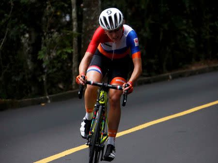 Dutch rider Annemiek van Vleuten suffered three small fractures in her vertebrae after a horrific-looking crash as she lost control of her bike while leading in the latter stages of the Olympic women's cycling road race on Sunday. REUTERS/Eric Gaillard