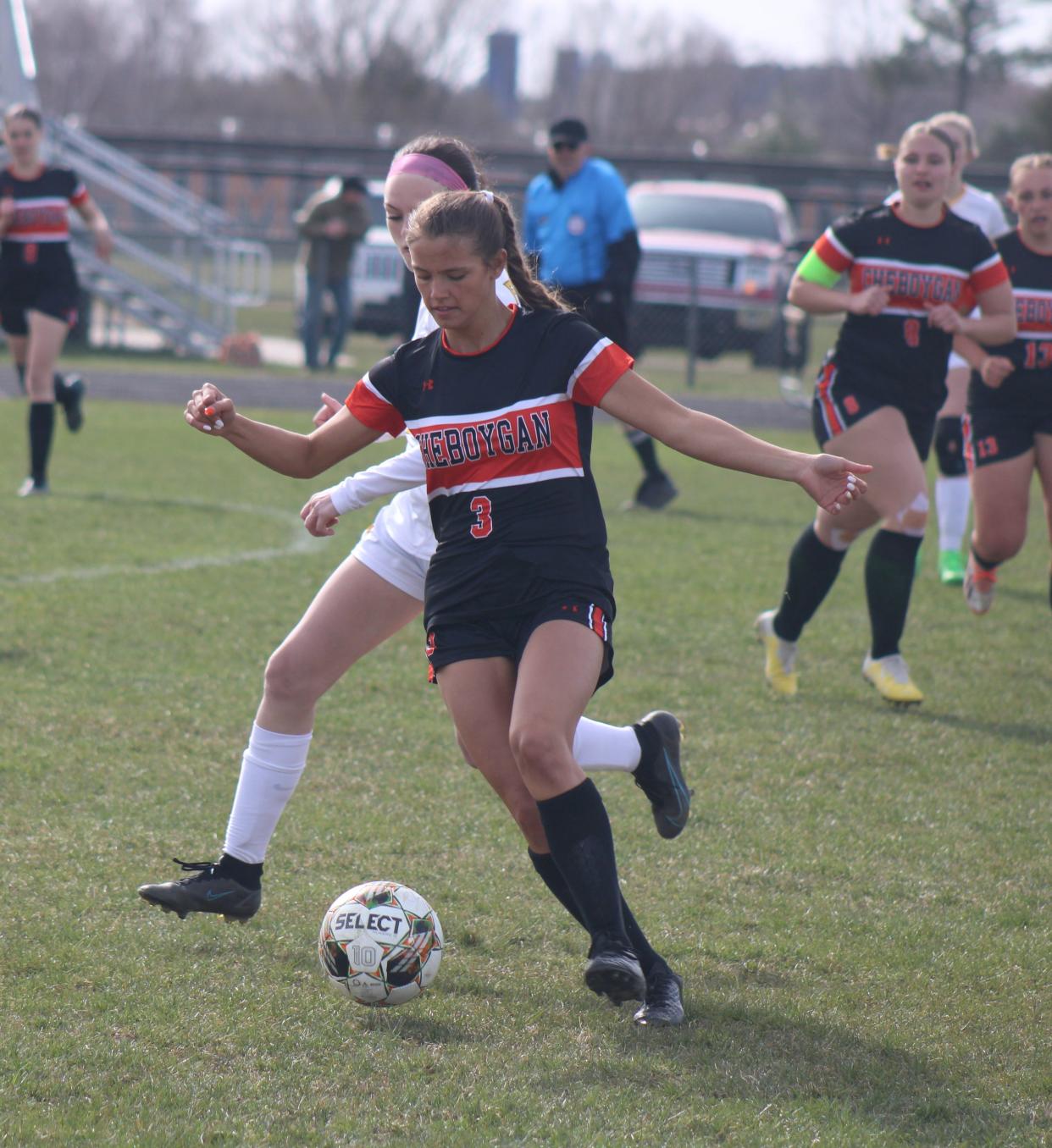 Cheboygan freshman Maddie Long (3) looks to keep possession during the first half against Ogemaw Heights on Friday.