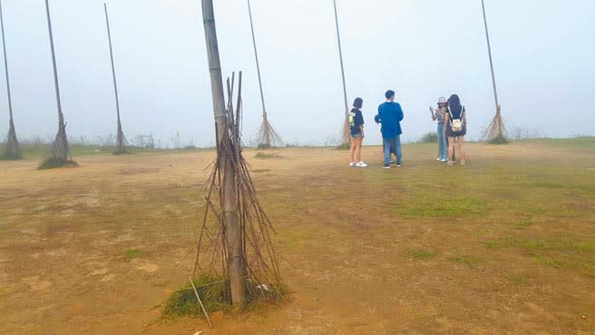 基隆市民反映潮境公園「飛天掃帚」多數只剩一根桿子。（陳彩玲攝）