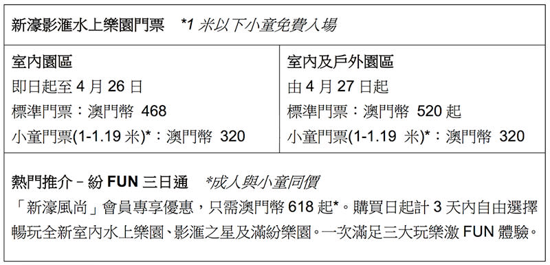 新濠影滙水上樂園門票