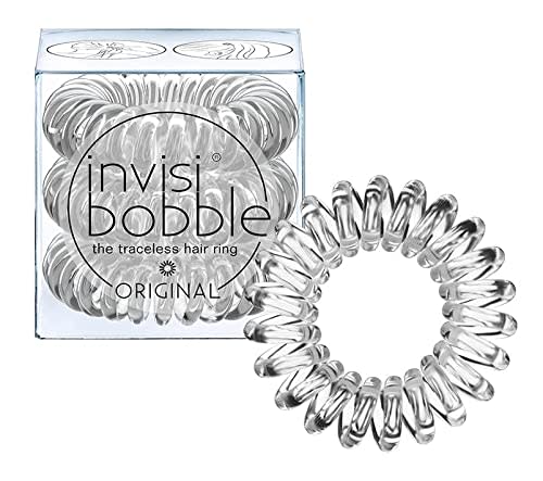 invisibobble Original Traceless Spiral Hair Ties with Strong Grip, Non-Soaking, Hair Accessories for Women - Crystal Clear , 3 Count (Pack of 1)