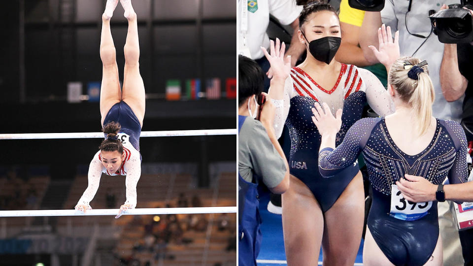 Sunisa Lee, pictured here claiming gold in the women's all-around event at the Olympics.