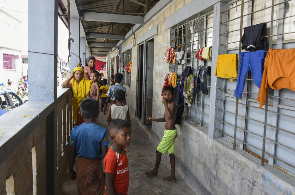 Rohingya refugees at one of their camps at Bhashan Char island, Bangladesh, Saturday, April 6, 2024. Japan's Nippon Foundation will spend $2 million to help move tens of thousands more Rohingya refugees to the remote island in Bangladesh and provide them with skills training, the charity's chairman said. (Nippon Foundation via AP)