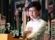 Hong Kong Chief Executive Carrie Lam attends a news conference in Hong Kong