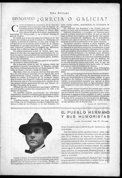 Artículo de Delfín M. Estevez en <em>Vida Gallega</em>, el 20 de agosto de 1929 titulado ‘Divagando ¿Grecia o Galicia?’. <a href="http://biblioteca.galiciana.gal/es/publicaciones/numeros_por_mes.do?idPublicacion=2223&anyo=1929" rel="nofollow noopener" target="_blank" data-ylk="slk:Galiciana - Biblioteca Dixital de Galicia;elm:context_link;itc:0;sec:content-canvas" class="link ">Galiciana - Biblioteca Dixital de Galicia</a>, <a href="http://creativecommons.org/licenses/by/4.0/" rel="nofollow noopener" target="_blank" data-ylk="slk:CC BY;elm:context_link;itc:0;sec:content-canvas" class="link ">CC BY</a>
