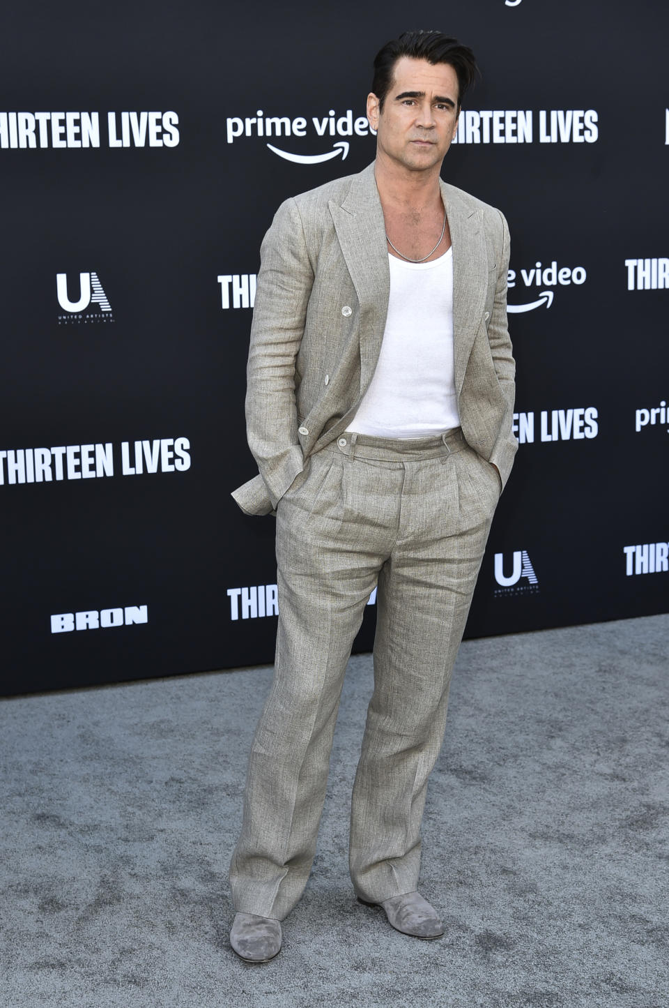 Colin Farrell arrives at the premiere of "Thirteen Lives" on Thursday, July 28, 2022, at Regency Village Theatre in Los Angeles. (Photo by Richard Shotwell/Invision/AP)