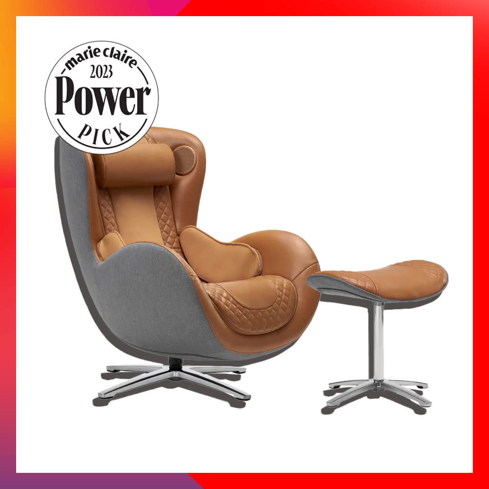  Caramel-colored massage chair with matching ottoman 