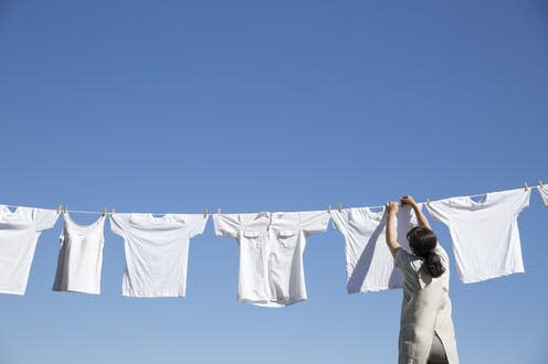 <span class="caption">Natural fabrics could be as bad for the environment as their synthetic counterparts. </span> <span class="attribution"><a class="link " href="https://www.shutterstock.com/image-photo/dried-laundry-503768179" rel="nofollow noopener" target="_blank" data-ylk="slk:kazoka/Shutterstock;elm:context_link;itc:0;sec:content-canvas">kazoka/Shutterstock</a></span>