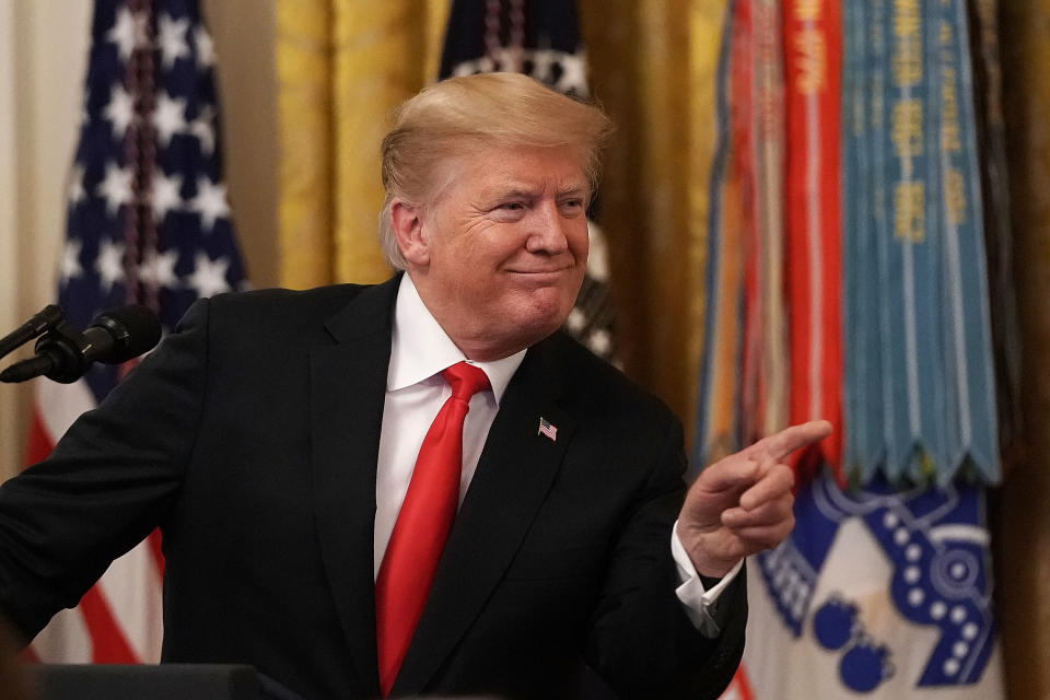 U.S. President Donald Trump delivers remarks during a Congressional Medal of Honor Society reception at the East Room of the White House September 12, 2018 in Washington, DC. President hosted a reception to honor Medal of Honor recipients. (Photo by Alex Wong/Getty Images)