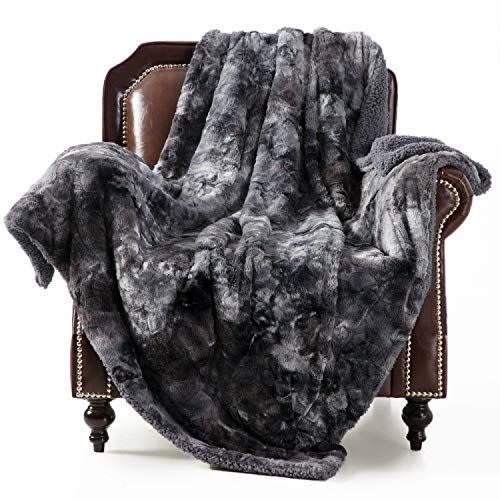 Bedsure Super Soft Fuzzy Faux Fur Reversible Tie-dye Sherpa Throw Blanket for Sofa, Couch and Bed - Plush Fluffy Fleece Blanket(50x60 inches, Dark Grey)