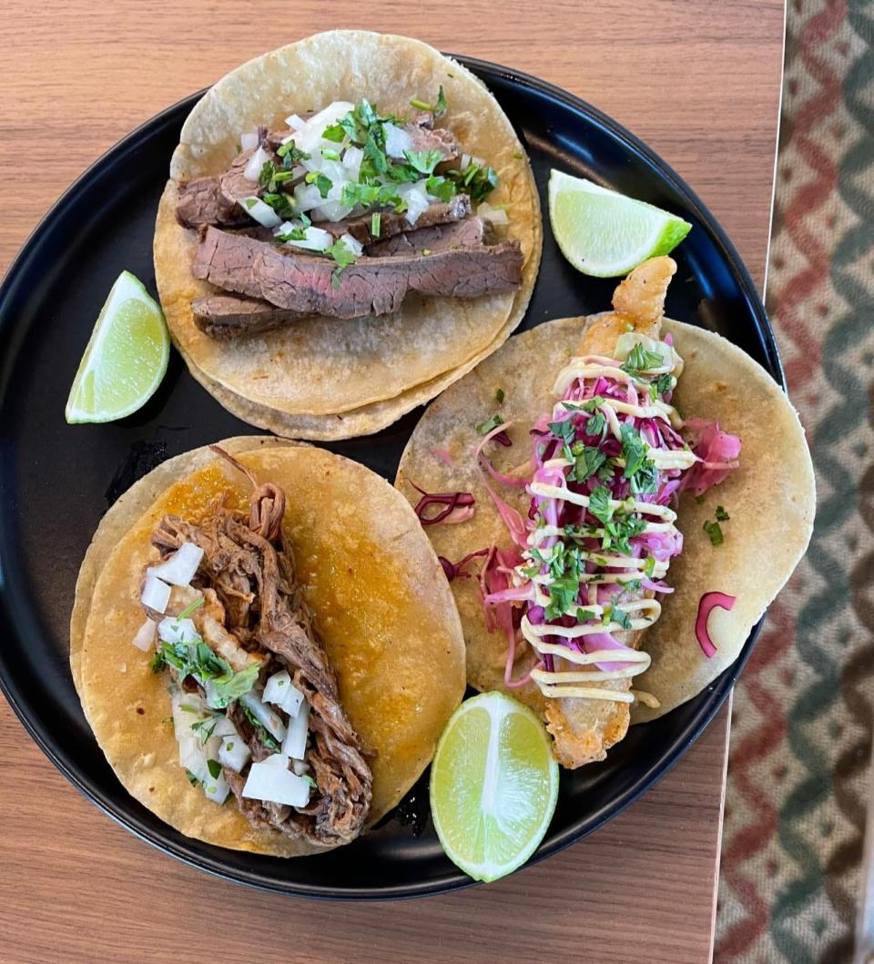 Get some! The carne asada (top), fish (left) and short rib tacos at A'Lu Mexican Cuisine in Boynton Beach were created by chef Wesley Newson.