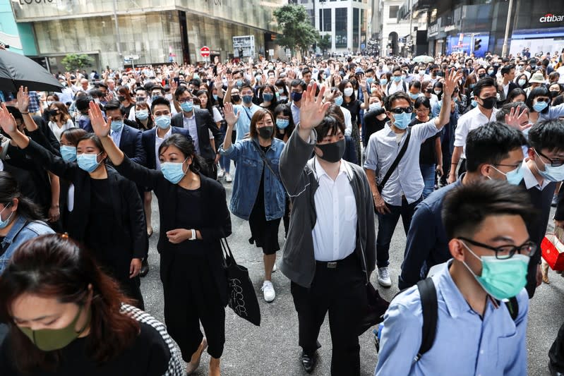 Anti-government demonstrators gather to protest in Central, Hong Kong