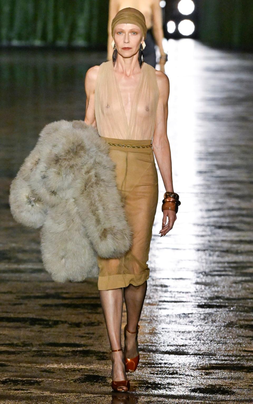 Bethany Nagy seen at the Saint Laurent Ready to Wear Fall/Winter 2024 during Paris Fashion Week