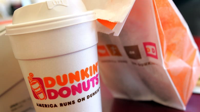 Dunkin' Donuts coffee and bag