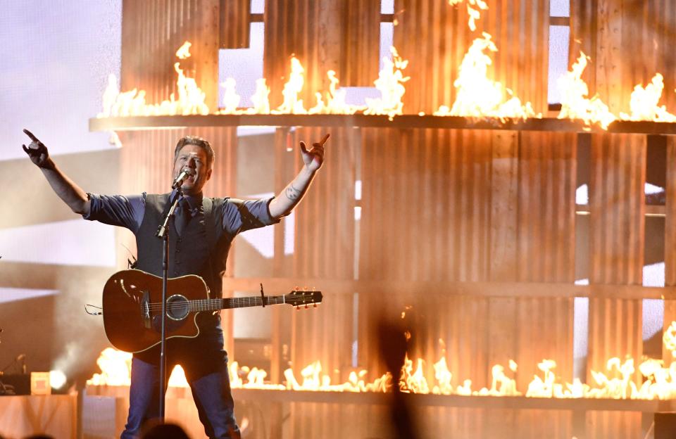 Blake Shelton performs at the 53rd Annual CMA Awards at Bridgestone Arena Wednesday, Nov. 13, 2019 in Nashville, Tenn.
