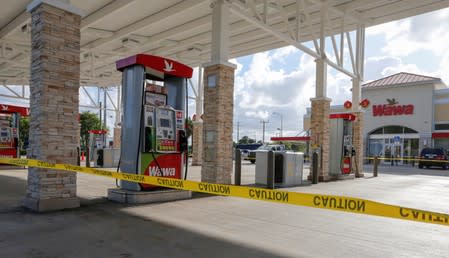 Vacant gas pumps are shown after a Wawa gas station sold out of fuel ahead of the arrival of Hurricane Dorian in Pompano Beach